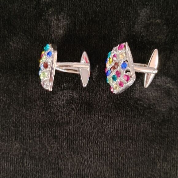 MEN'S DESIGNER EJ SAMUELS MULTI COLOR JEWEL RHINESTONE CUFFLINK WITH SILVER BASE - Picture 5 of 6
